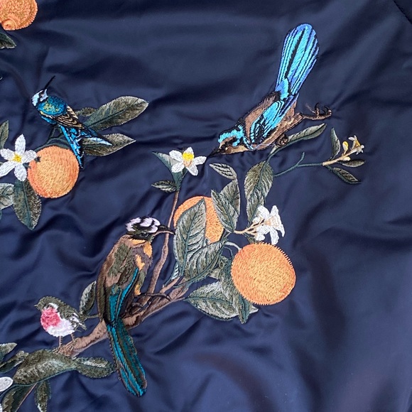 Navy Blue Embroidery Bomber Jacket with Blue Silk Lining - Picture 9 of 9